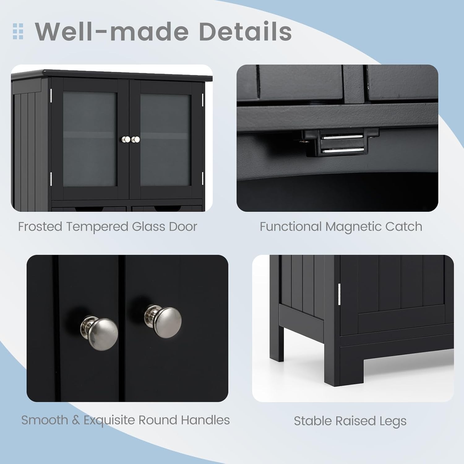 Black Freestanding Storage Cabinet with Glass Doors & Drawers Shelves