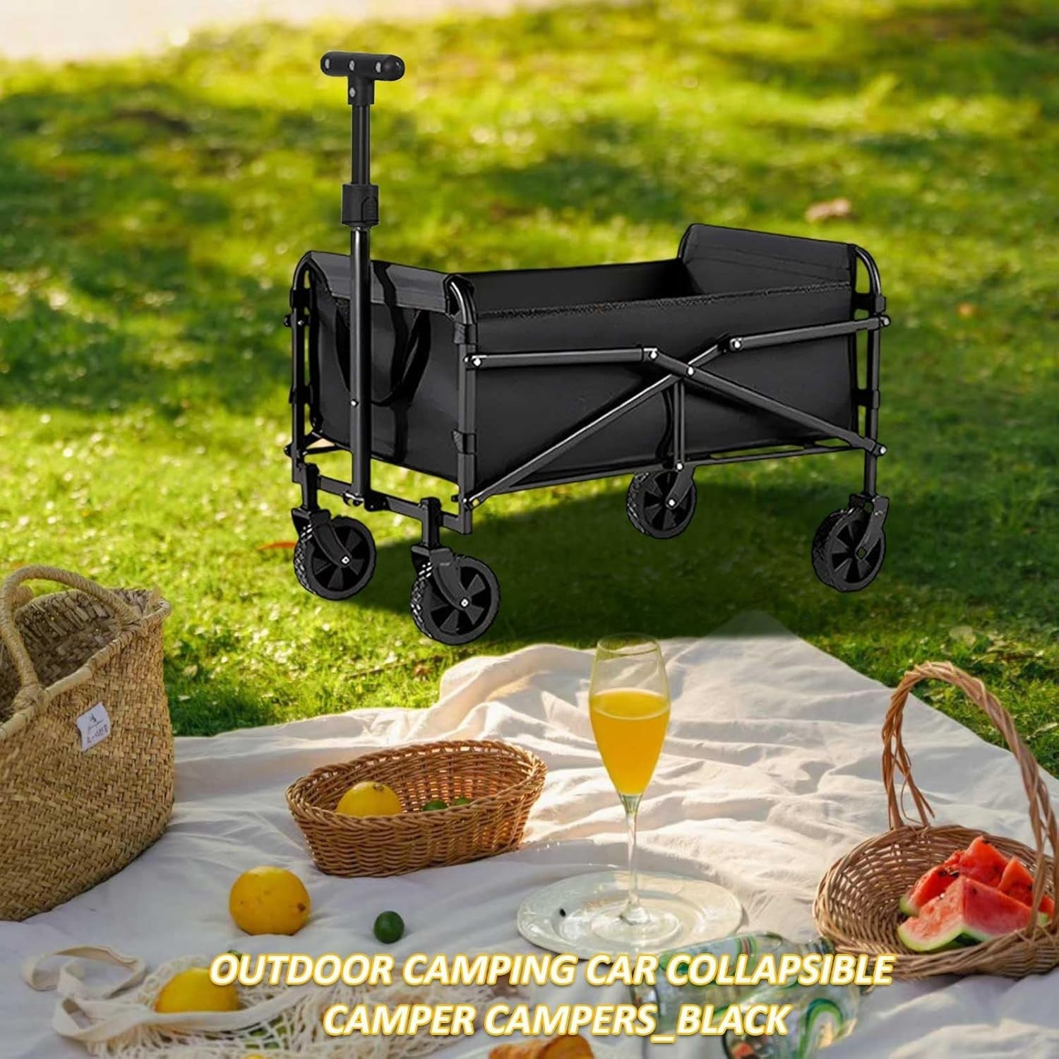 Black 75L Folding Festival Trolley Heavy Duty Camping Beach Wagon 330lbs