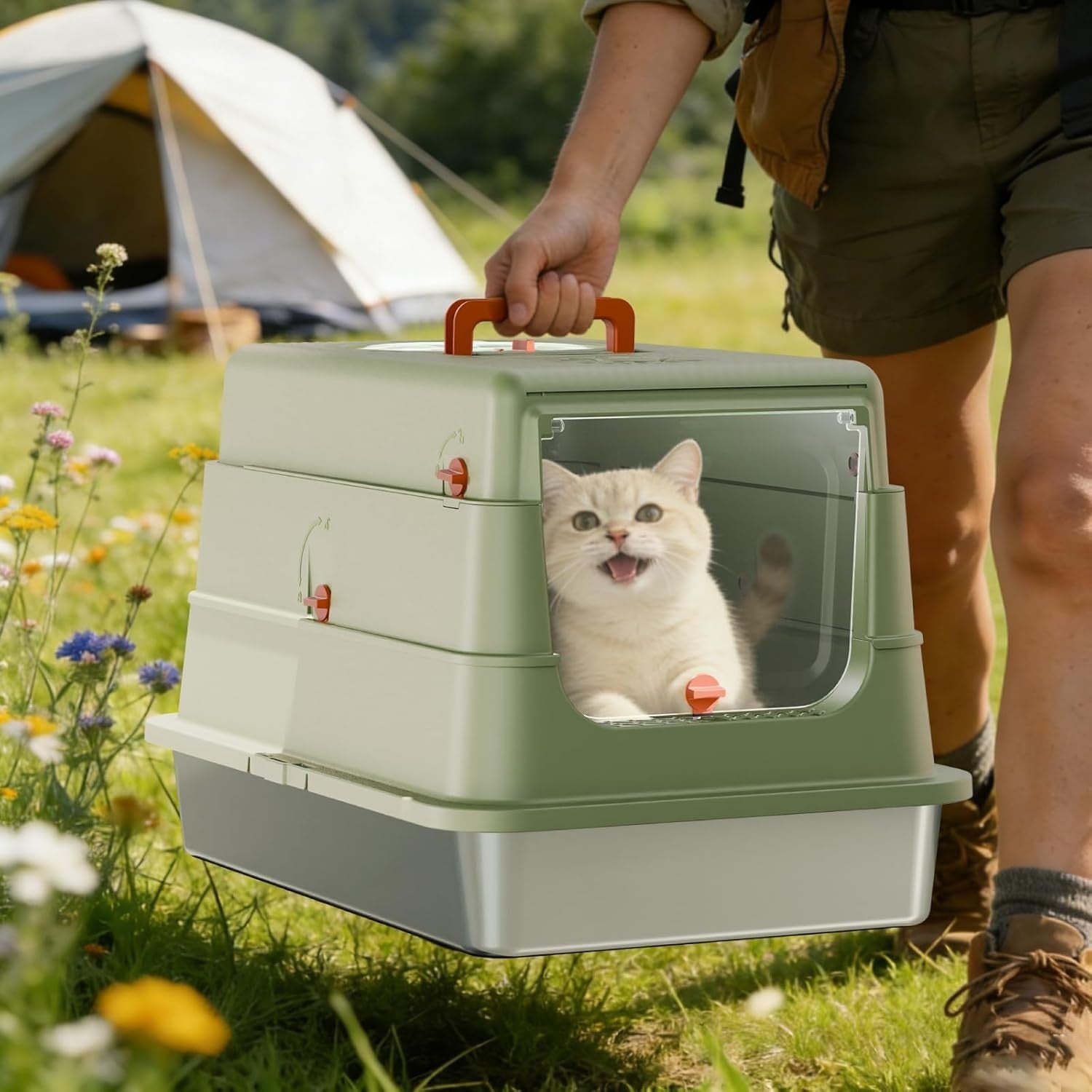 XL Stainless Steel Cat Litter Box Covered Leak Proof Odor Control Green