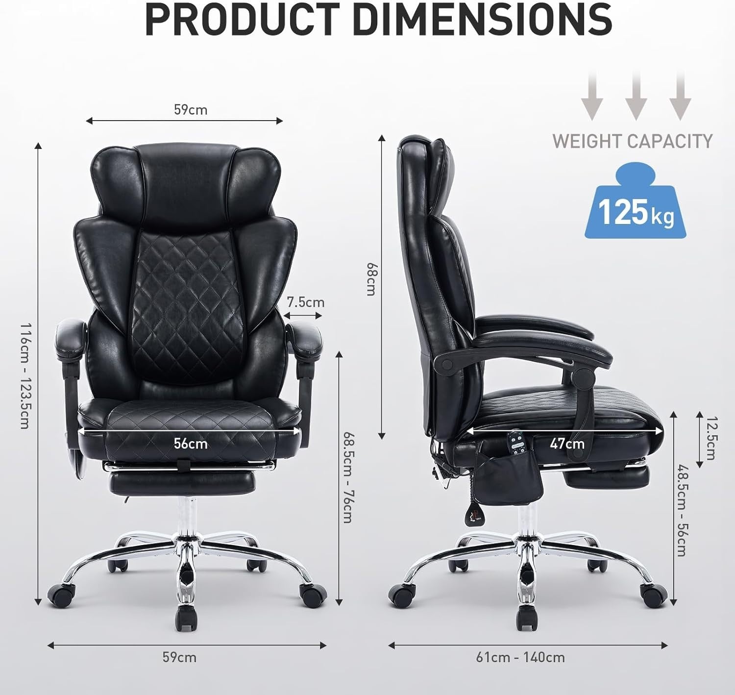 Ergonomic Massage Desk Chair w/ Footrest Heated Lumbar Support Reclining