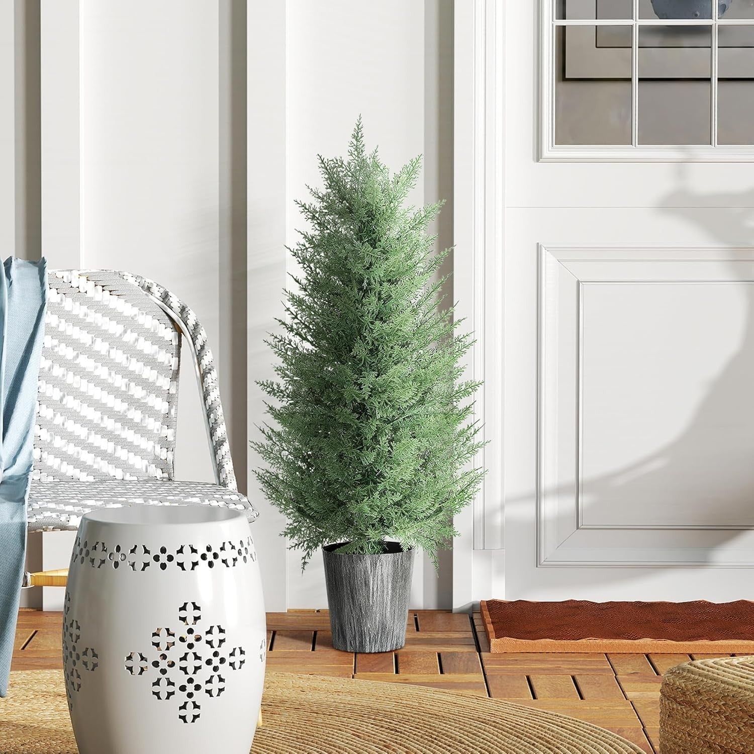 Set of 2 Artificial Cypress Trees 90cm UV Resistant Faux Plants w/ Pots Outdoor