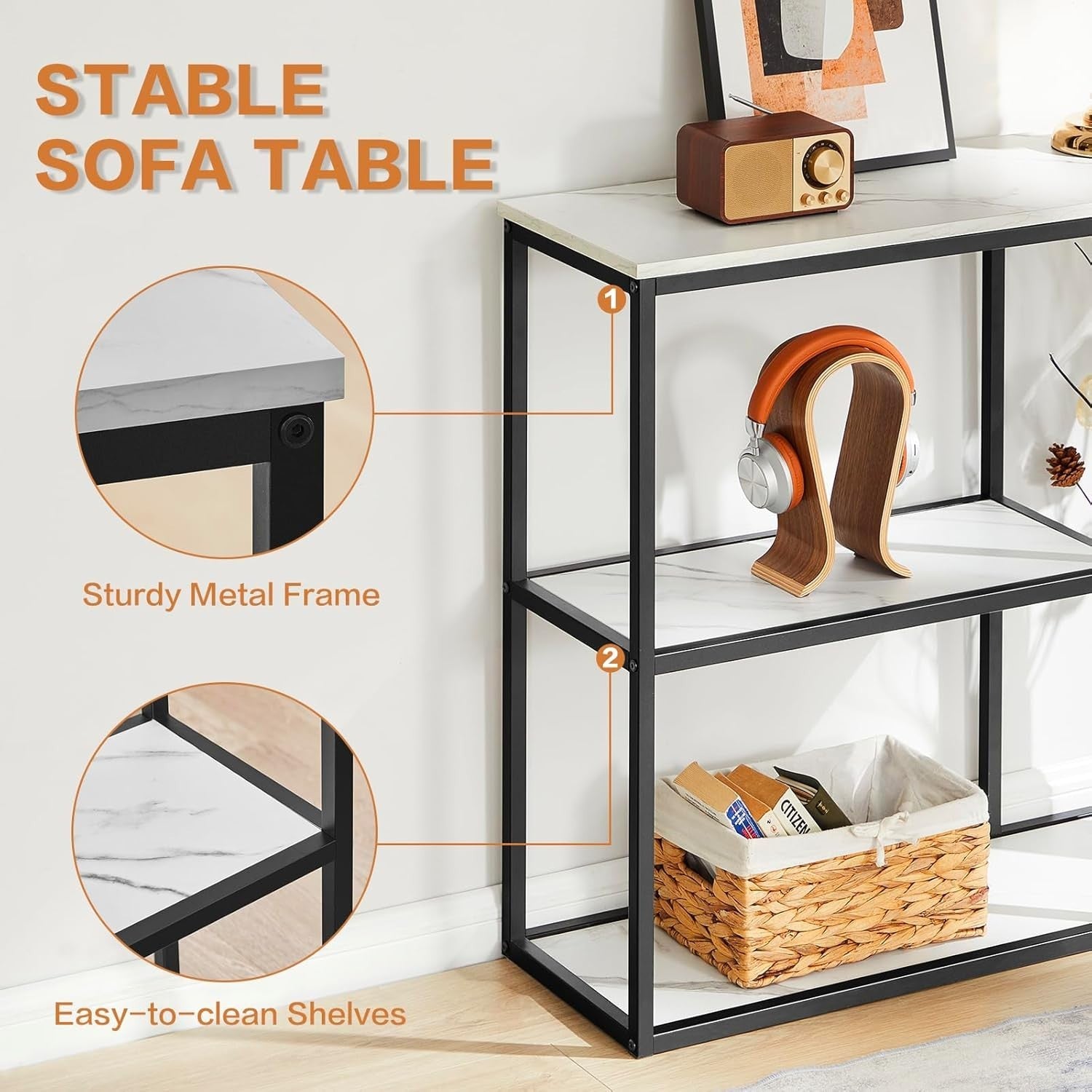 Modern Narrow Console Table with 3-Tier Storage Shelves – 80cm x 30cm x 80cm