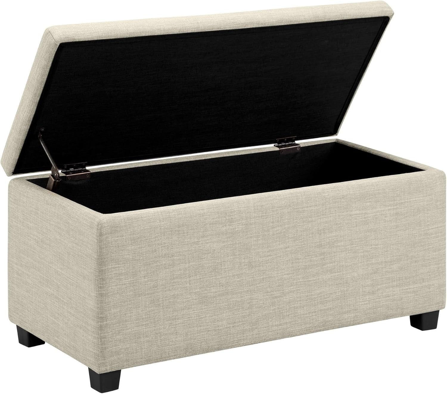 Beige Upholstered Storage Ottoman Bench Soft Close Lid Fabric Seat Box 90x42x43
