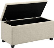 Beige Upholstered Storage Ottoman Bench Soft Close Lid Fabric Seat Box 90x42x43