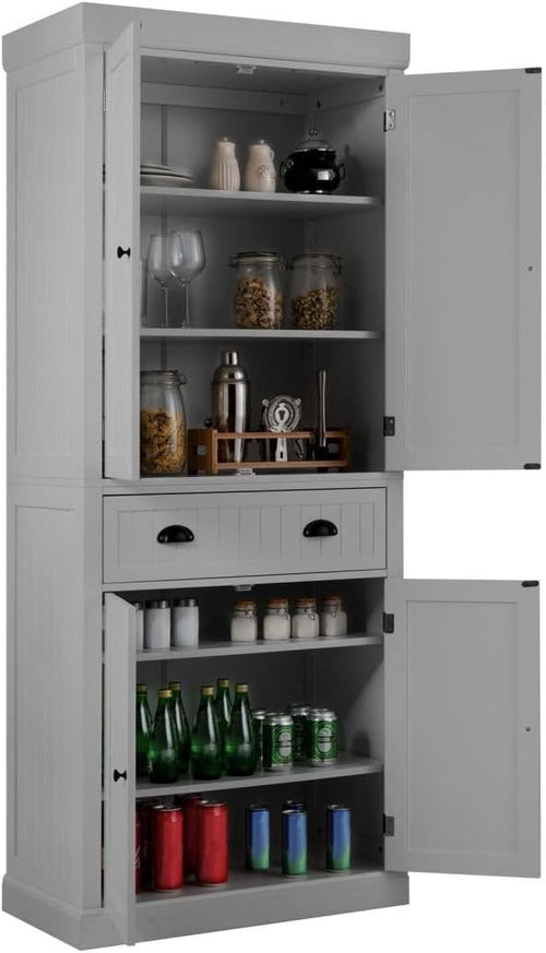 Grey Tall Kitchen Cupboard 183cm Pantry Storage Cabinet AdjustableUnit