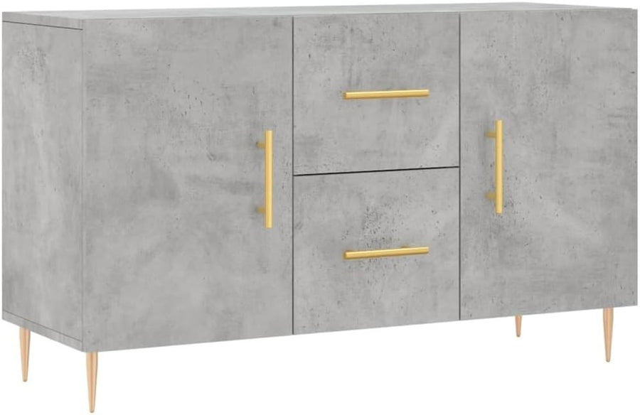 Concrete Grey Sideboard Cabinet Storage Drawers Modern Metal Legs 100cm Wide