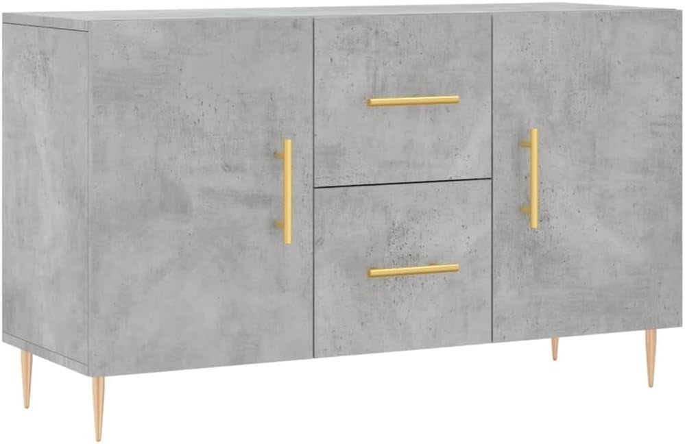 Concrete Grey Sideboard Cabinet Storage Drawers Modern Metal Legs 100cm Wide