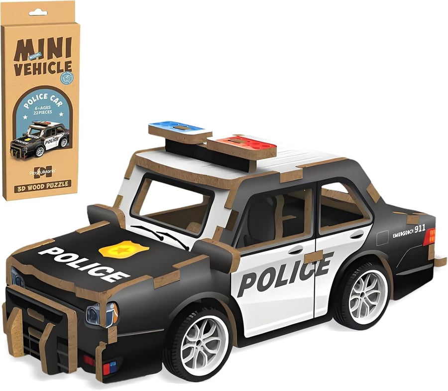 3D Wooden Police Car Puzzle for Kids 6-12 - Educational DIY Model Toy