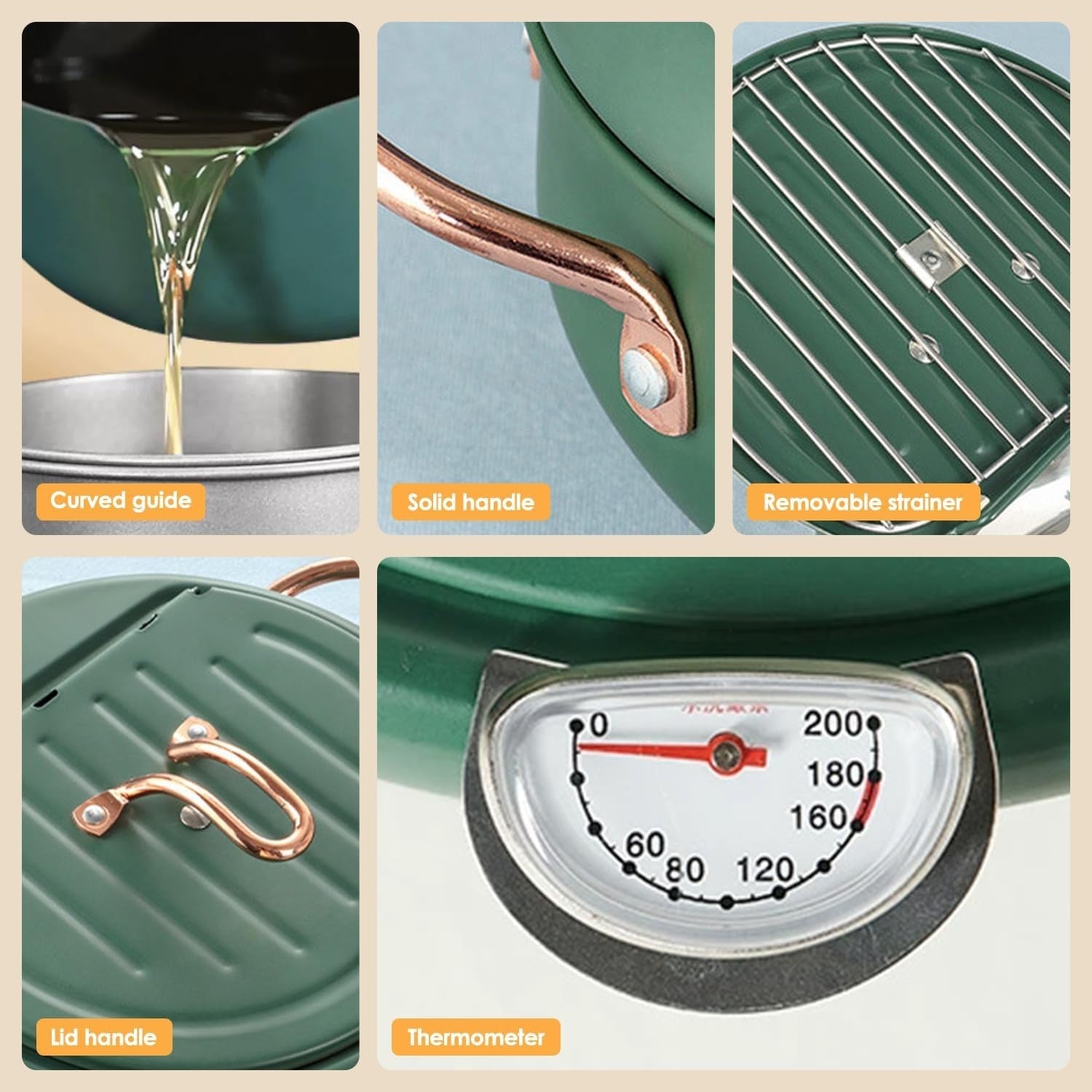 Japanese Style Covered Deep Fryer Pot 14cm Stainless Steel Thermometer Lid