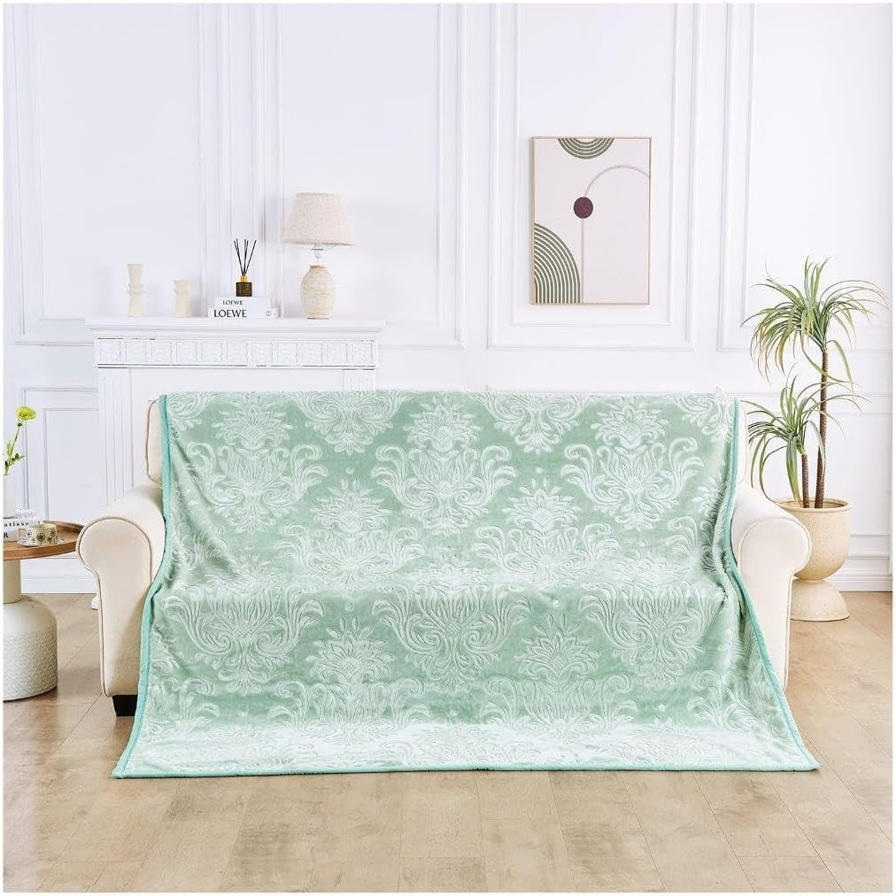 Sage Green 4kg Sherpa Damask Weighted Blanket 200x240cm King Size