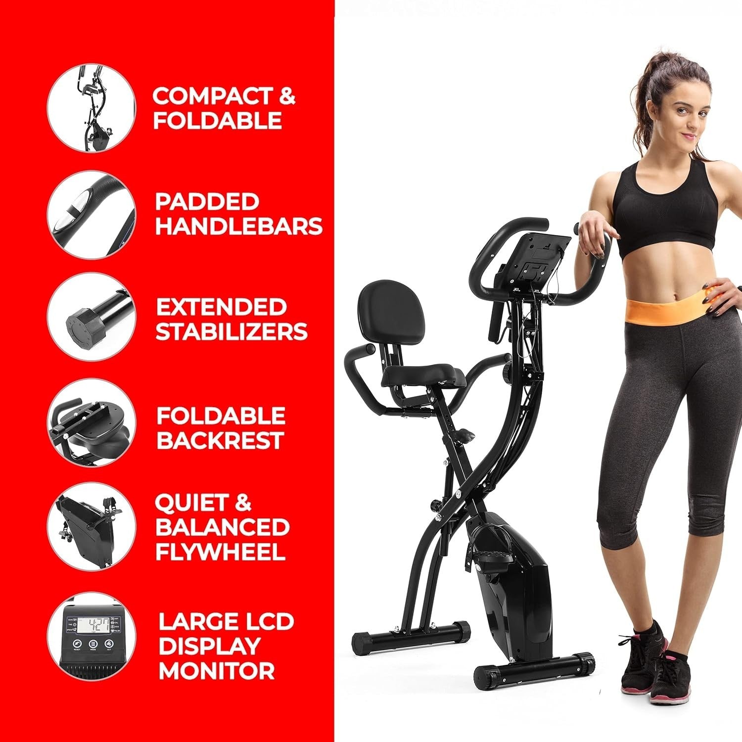 3-in-1 Folding Exercise Bike w/ Magnetic Resistance, LCD Display & App Support
