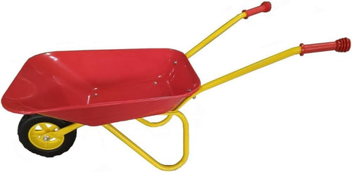 Kids Metal Wheelbarrow Red/Yellow – Garden Toy for Play Learning 20kg Load Cap