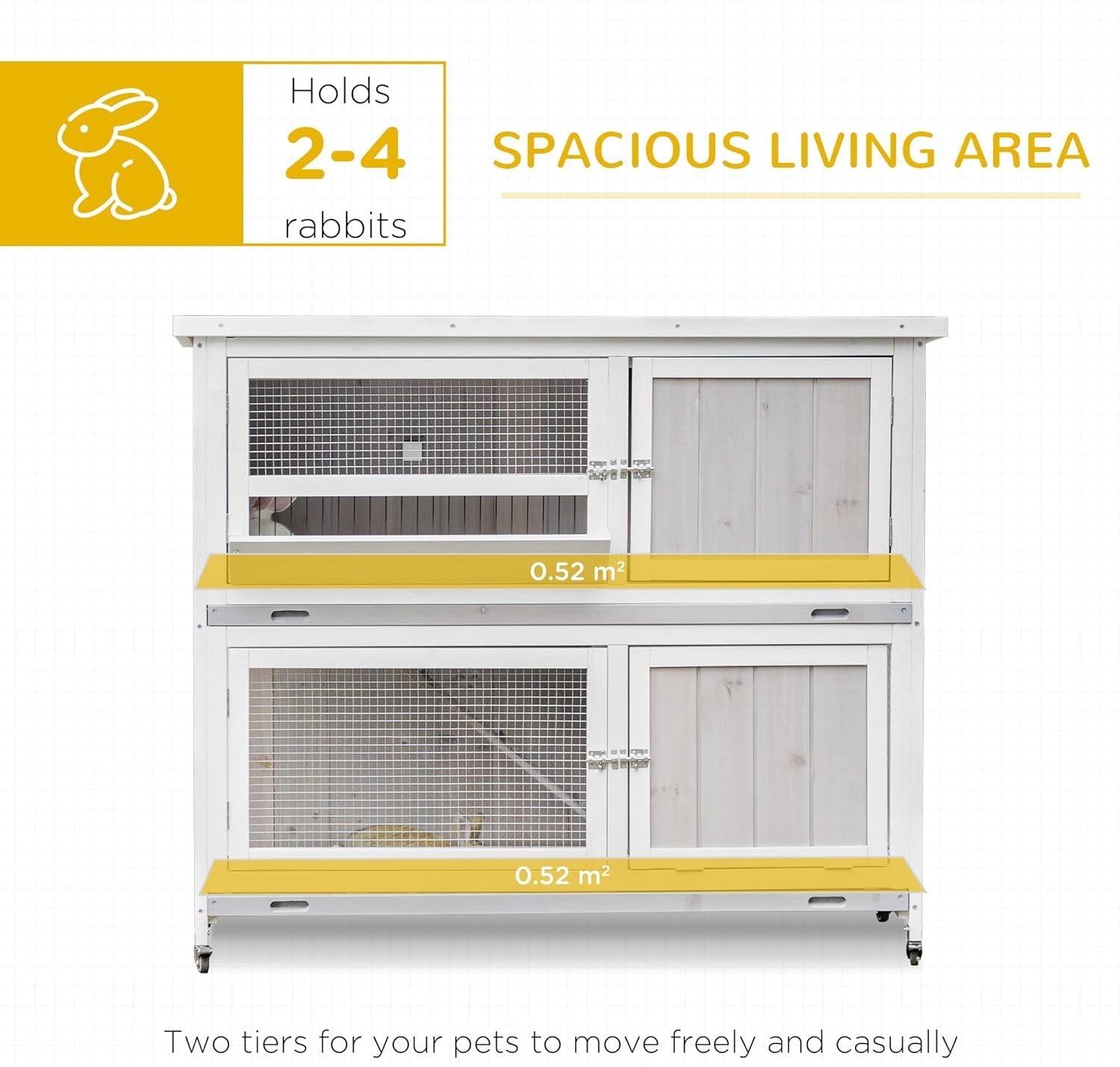 Two Tier Rabbit Hutch with Wheels Weatherproof Wooden Guinea Pig Cage