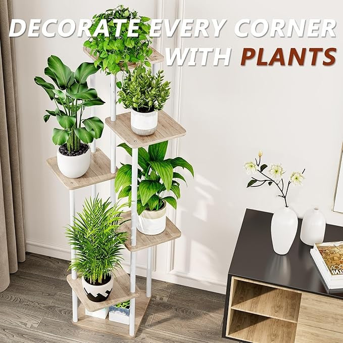 6 Tier White Metal Plant Stand Indoor Outdoor Corner Tall Flower Shelf Rack