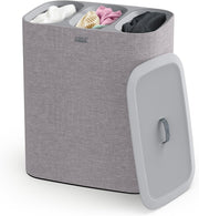 90L Trio Laundry Basket with Lid 3 Removable Washing Bags Grey Modern Organiser