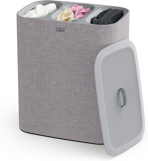 90L Trio Laundry Basket with Lid 3 Removable Washing Bags Grey Modern Organiser