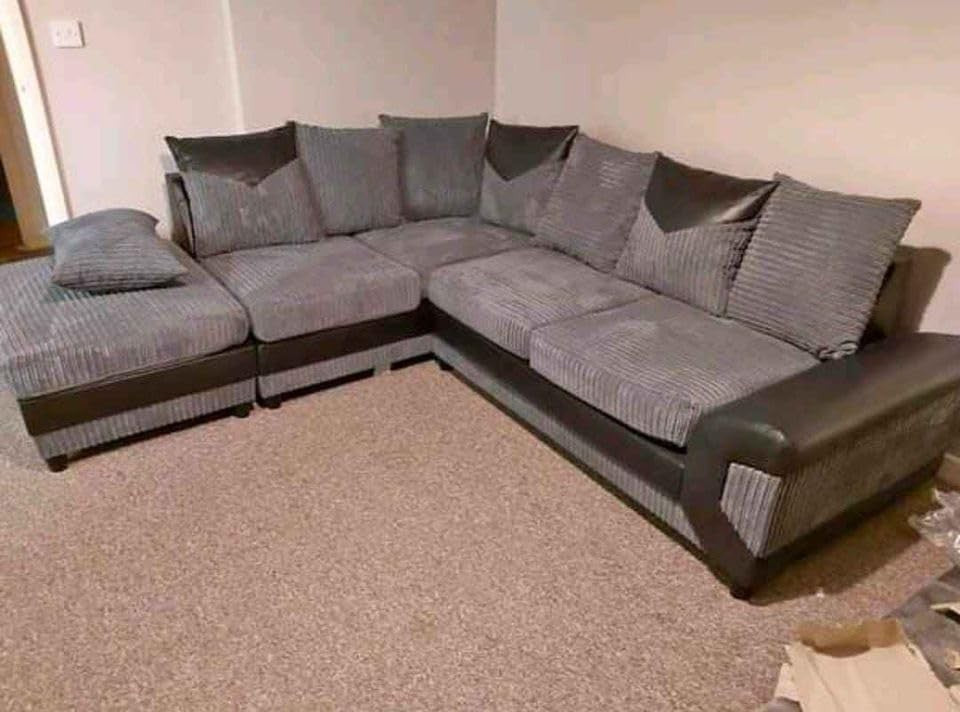 Large Grey Corner Sofa Left Hand | Foam Seat Comfort | 5 Seater S Shape | Modern