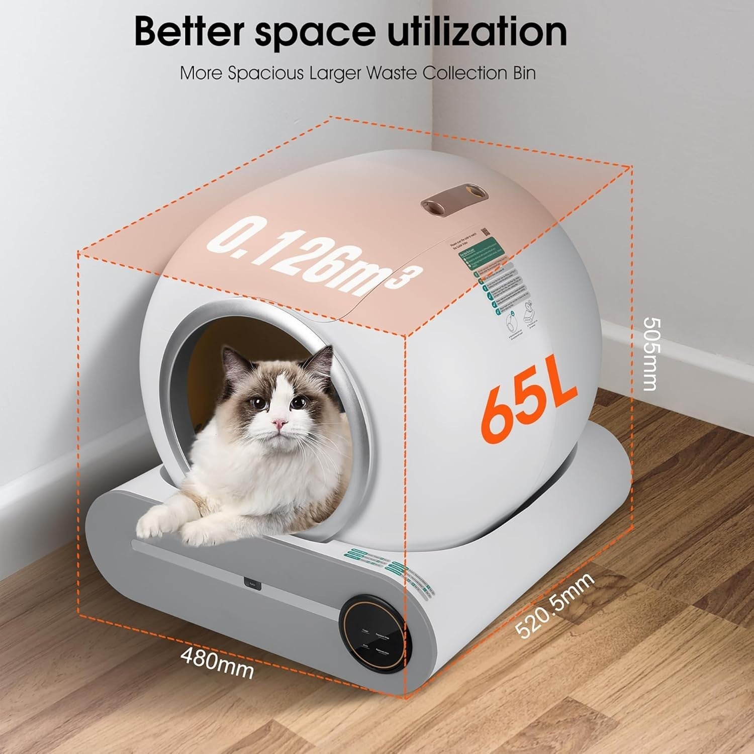 Self Cleaning Cat Litter Box App Control 65L Smart Auto Multi Cat