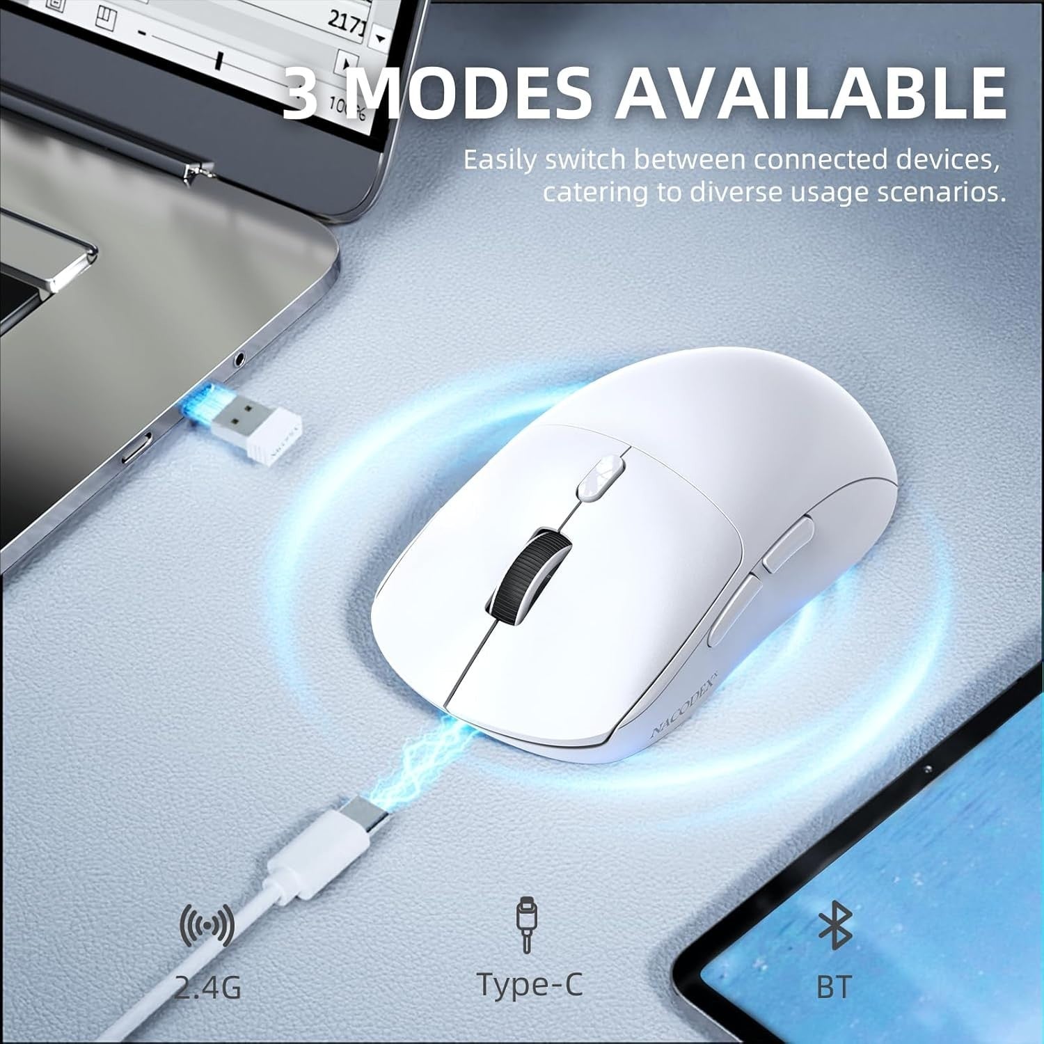 Wireless Gaming Mouse 12800 DPI 67g Ultra Lightweight BT 2.4G USB-C