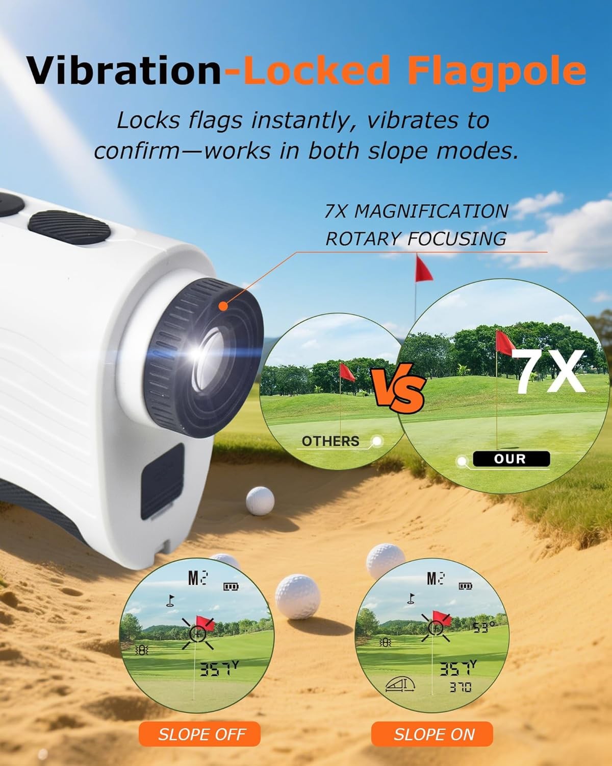Golf Laser Rangefinder 1200 Yards Slope Flag Lock Vibration 7X Rechargeable