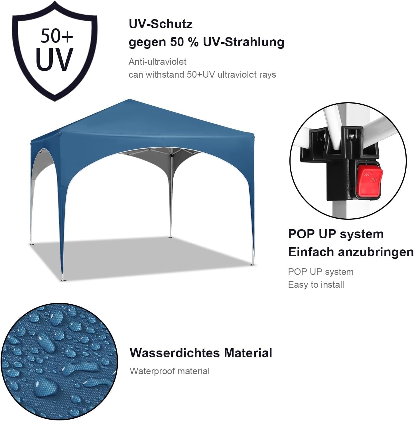 3x3M Pop-Up Gazebo Folding Event Tent Waterproof UV-Protected Blue
