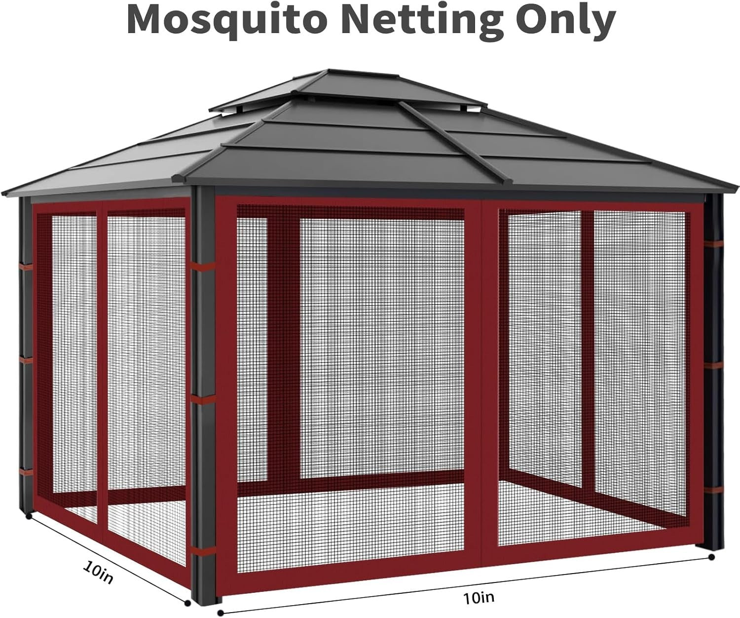 10x10ft Red Gazebo Mosquito Netting 4 Panels Zipper Sidewalls Outdoor