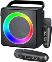 Portable Bluetooth Karaoke Machine 2 Wireless Mics LED Black 16x13.5x22cm