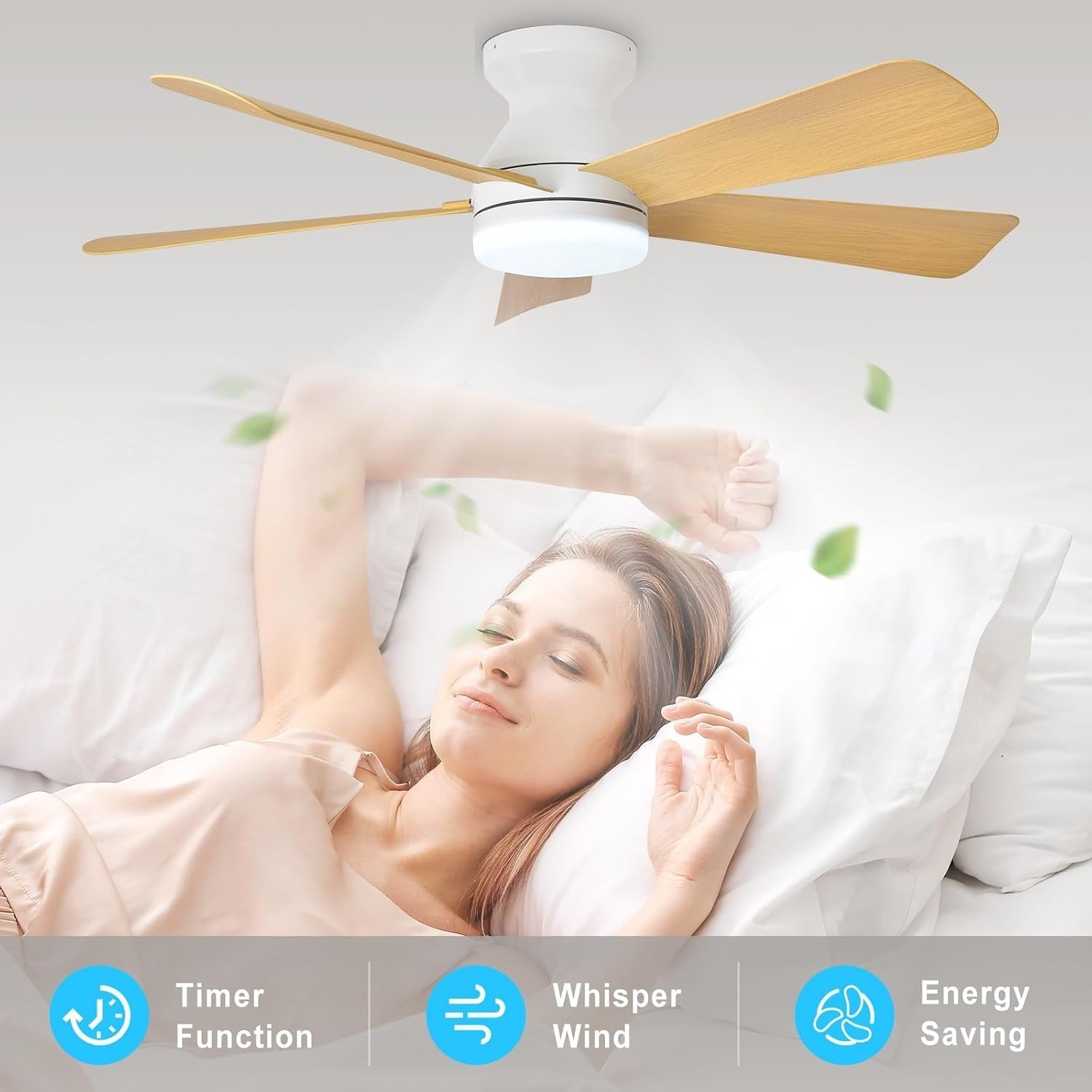 42-Inch Ceiling Fan with Light 5 Blades 6 Speeds Remote Timer