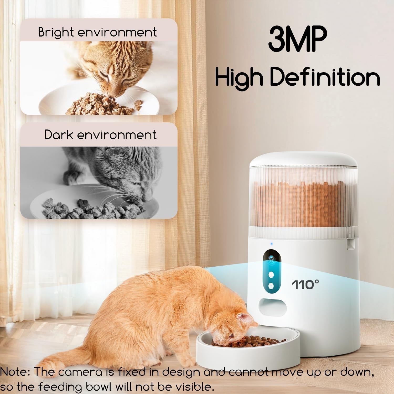 Automatic Cat Feeder Camera 3MP HD WiFi App Control 4L Food Dispenser