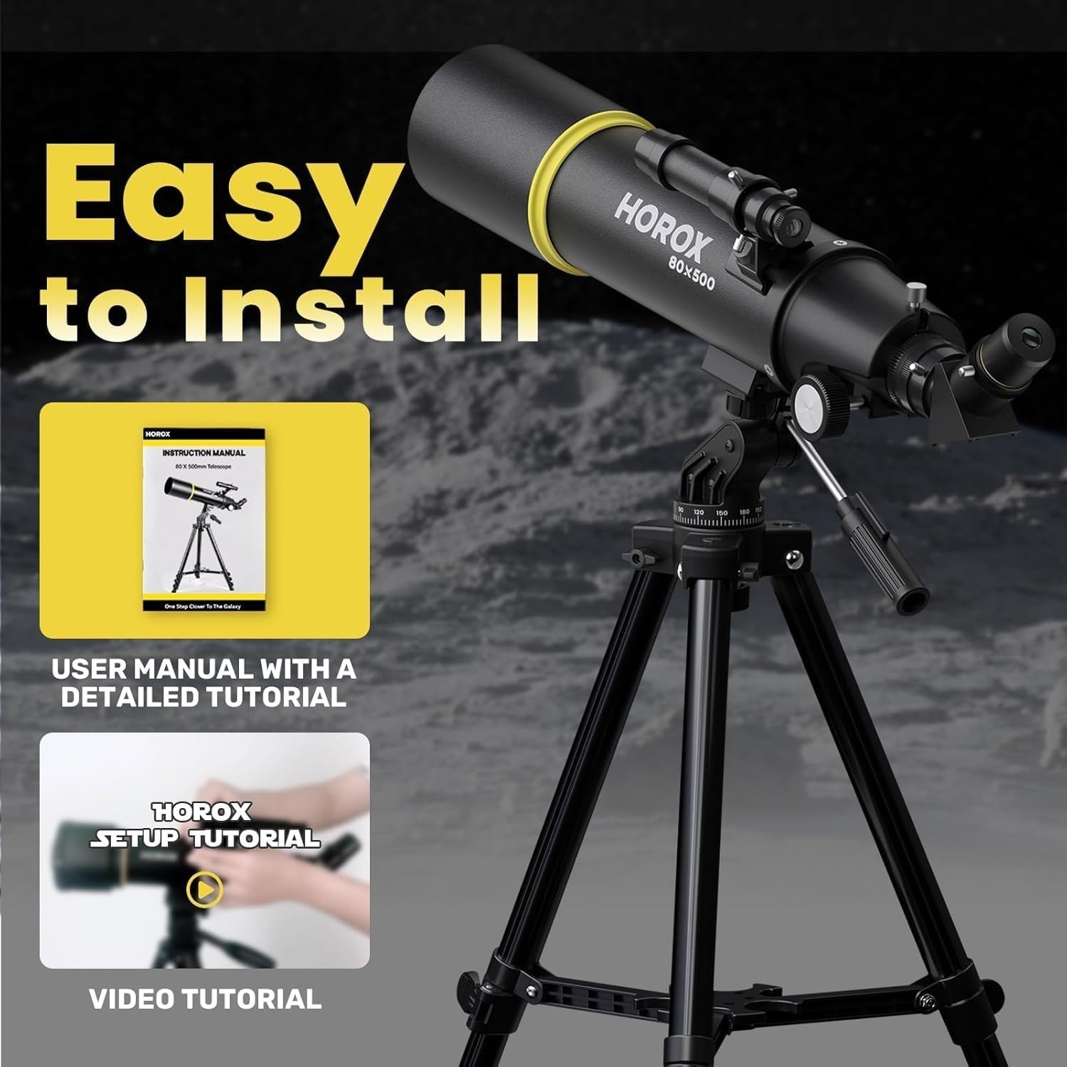 80mm Aperture 500mm Refractor Telescope for Adults & Kids with Tripod - Black