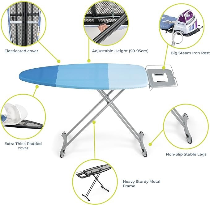 Extra Wide Ironing Board 130x48cm Heavy Duty Adjustable Professional