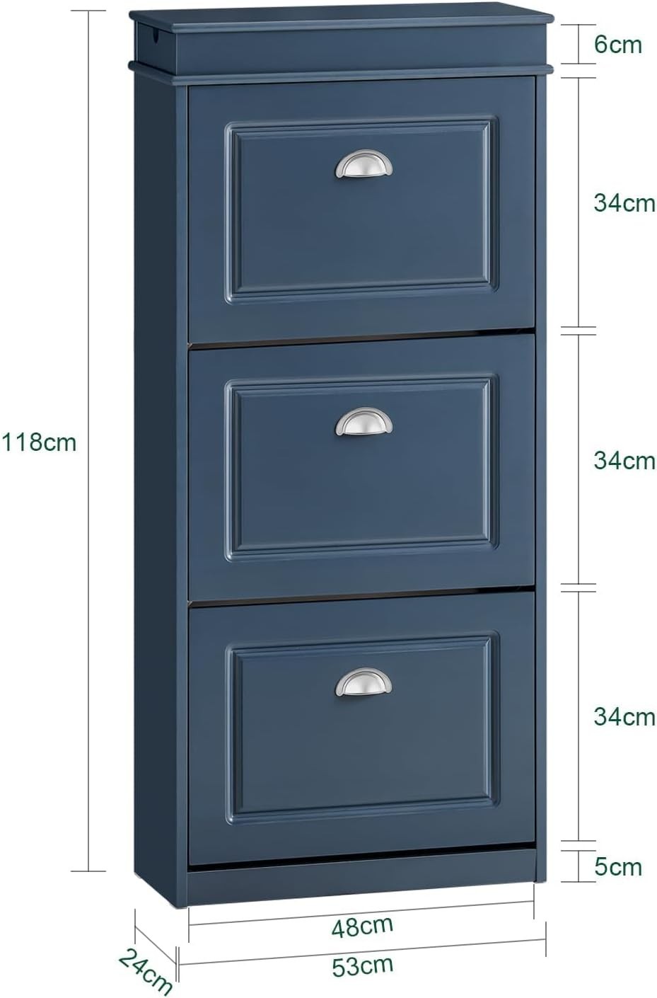 Blue Slim Shoe Cabinet with 3 Flip Drawers, Narrow Hallway Storage Unit