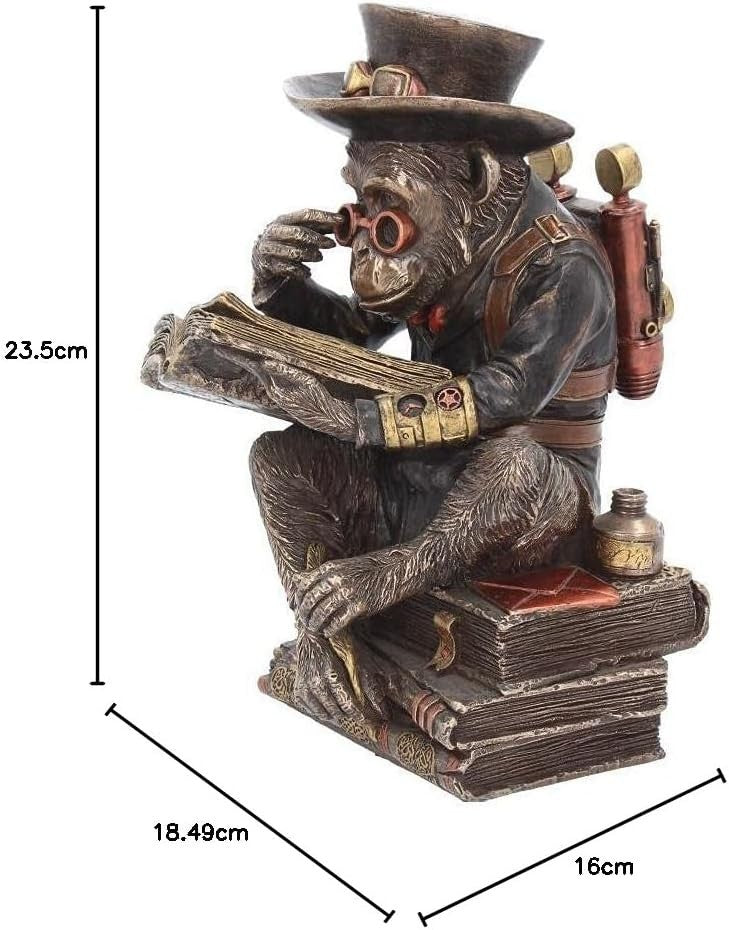 Steampunk Chimpanzee Scholar Figurine 19.5cm Resin Ornament Bronze Book Statue
