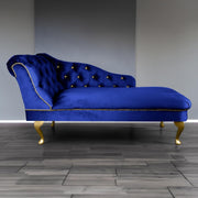 Velvet Chaise Lounge Sofa Tufted Accent Chair Left Hand Royal Blue 133cm