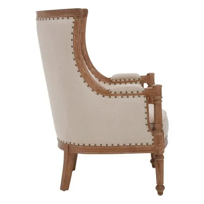 High Back Cream Accent Chair Mahogany Frame Vintage Throne Style Seat