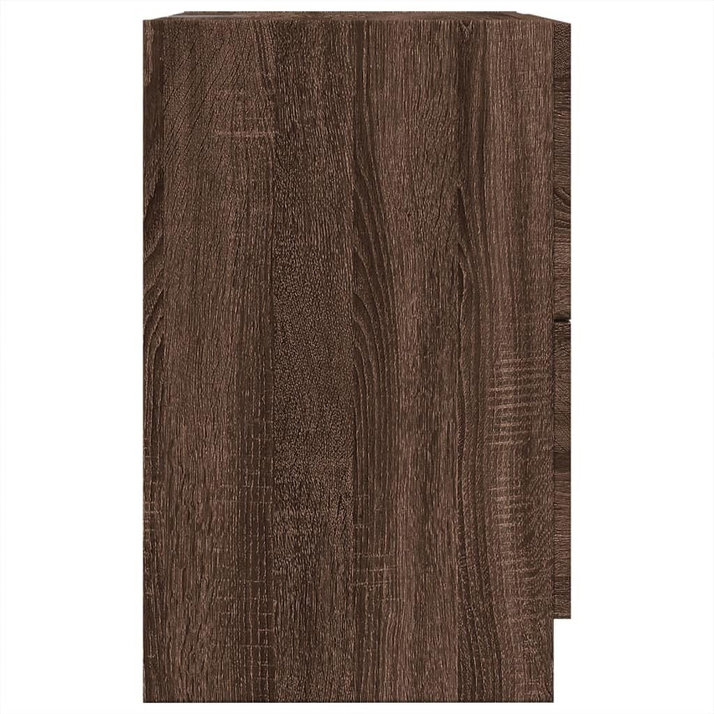 Brown Oak Under Sink Bathroom Cabinet 3 Drawer Vanity Storage Unit 40x37x59cm
