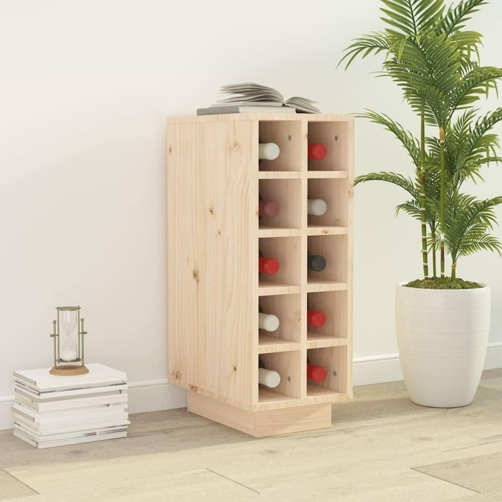 Solid Wood Wine Storage Cabinet | 10 Bottle Freestanding Organizer for Kitchen