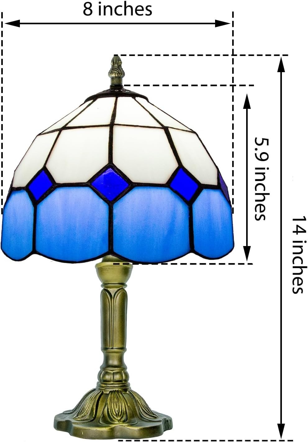 Blue Tiffany Stained Glass Table Lamp, Small Art Deco Bedroom Nightstand Lamp