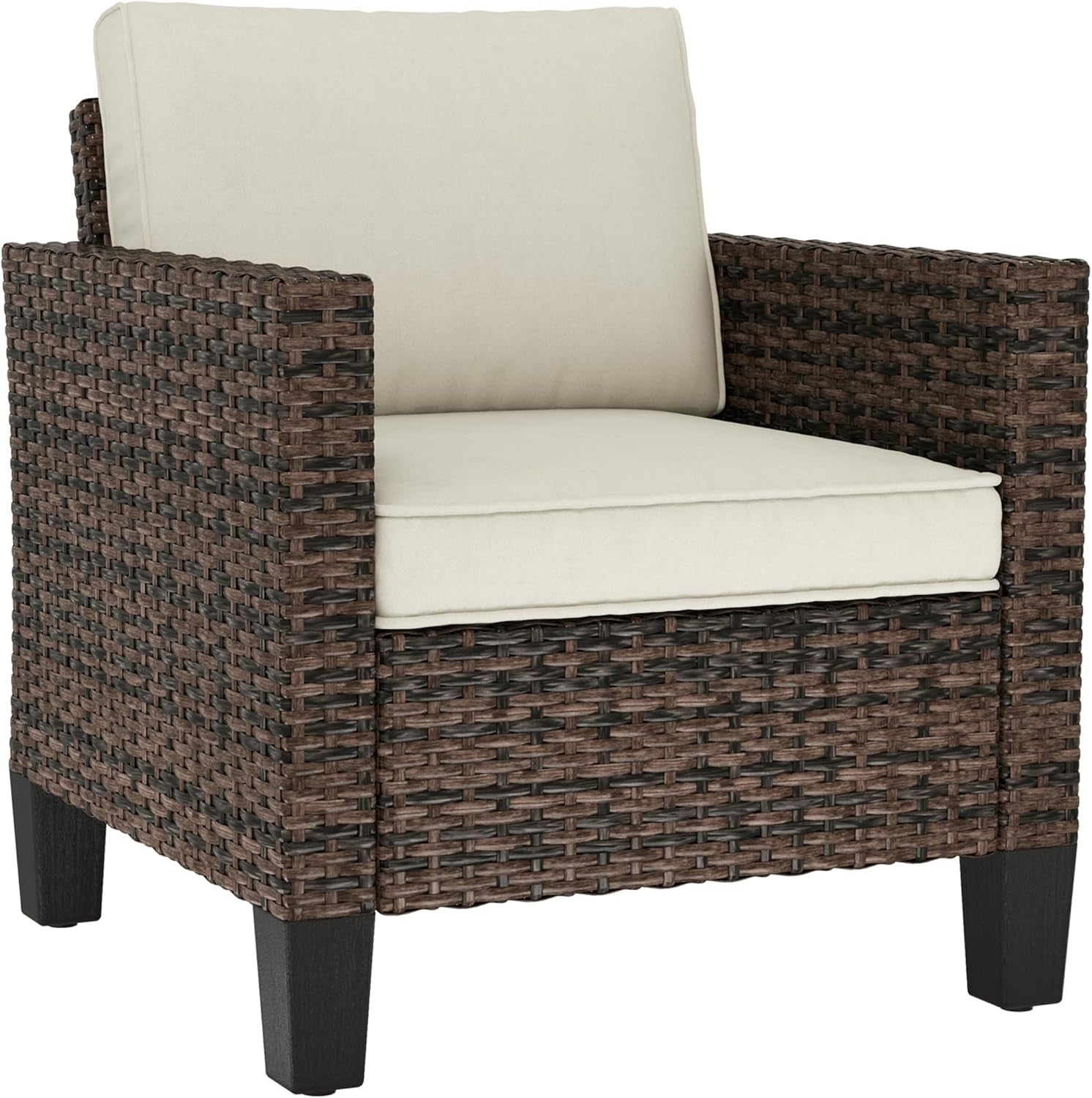 Rattan Garden Armchair with Cushions Brown Outdoor Patio Conservatory Chair