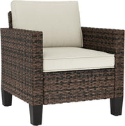 Rattan Garden Armchair with Cushions Brown Outdoor Patio Conservatory Chair