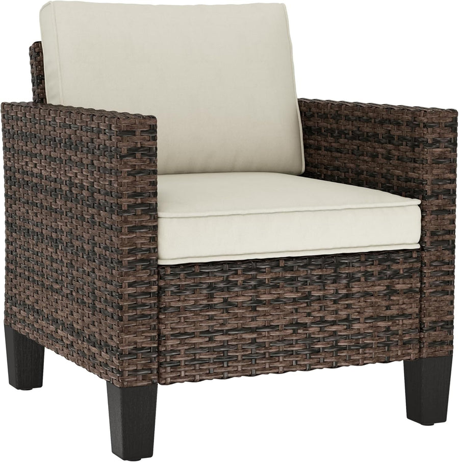 Rattan Garden Armchair with Cushions Brown Outdoor Patio Conservatory Chair