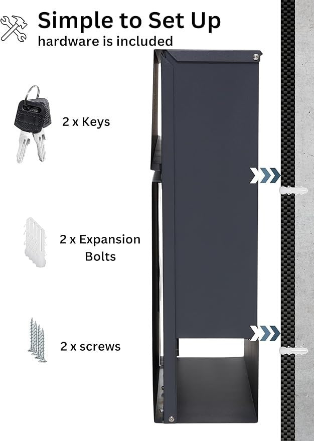 Lockable Wall Mounted Post Box Grey – Weatherproof Steel, Newspaper Slot