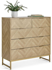 Herringbone 5 Drawer Bedroom Dresser Scandi Wood Effect Storage Cabinet