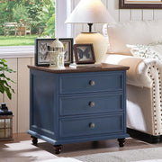 Dark Blue Wooden Bedside Table with Drawers – Rustic Farmhouse Nightstand