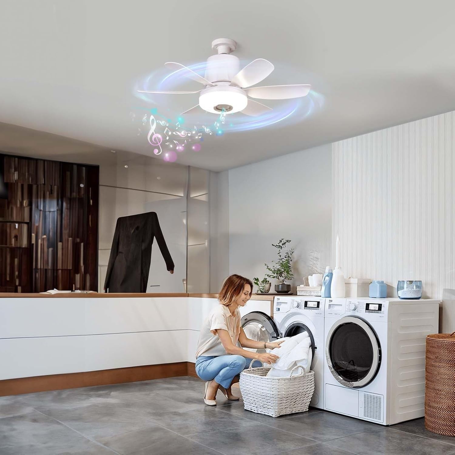 VIMAZ 32W Ceiling Fan with Lights, RGB Music, E27, 3-Speed, 6 Blades, Remote