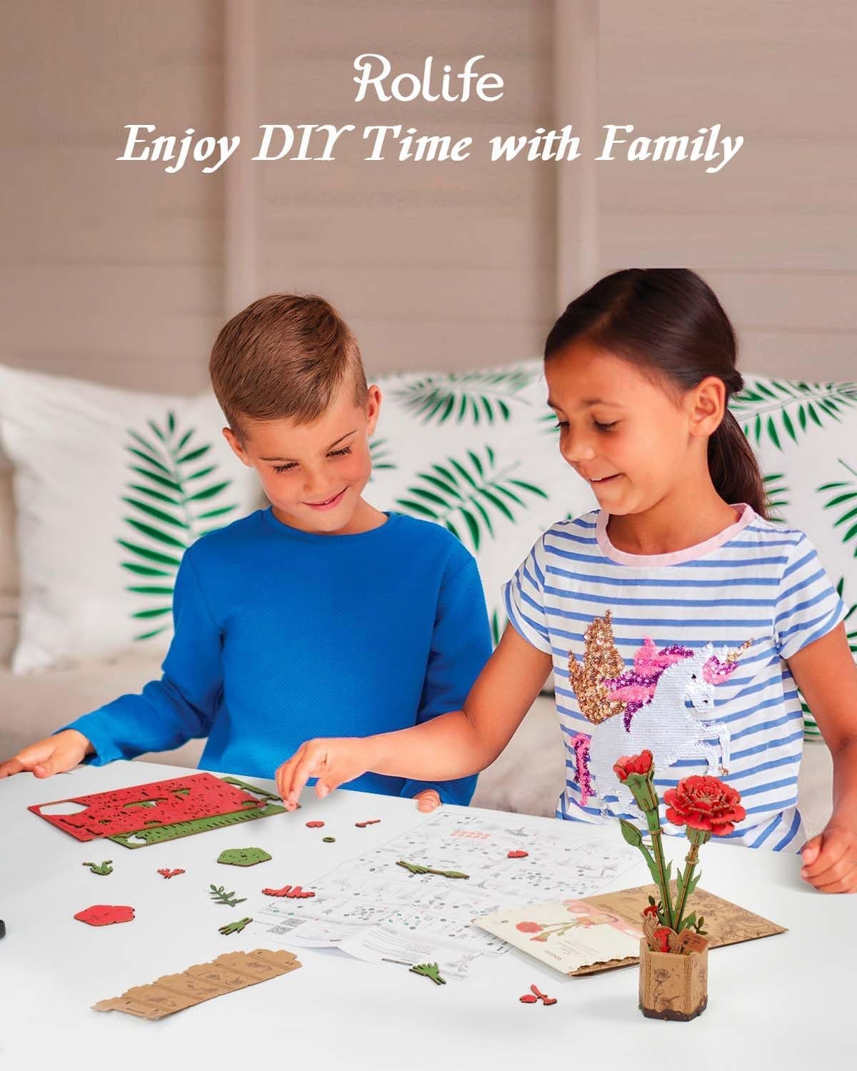 3D Wooden Red Carnation Puzzle Kit – DIY Flower Craft Gift & Decor