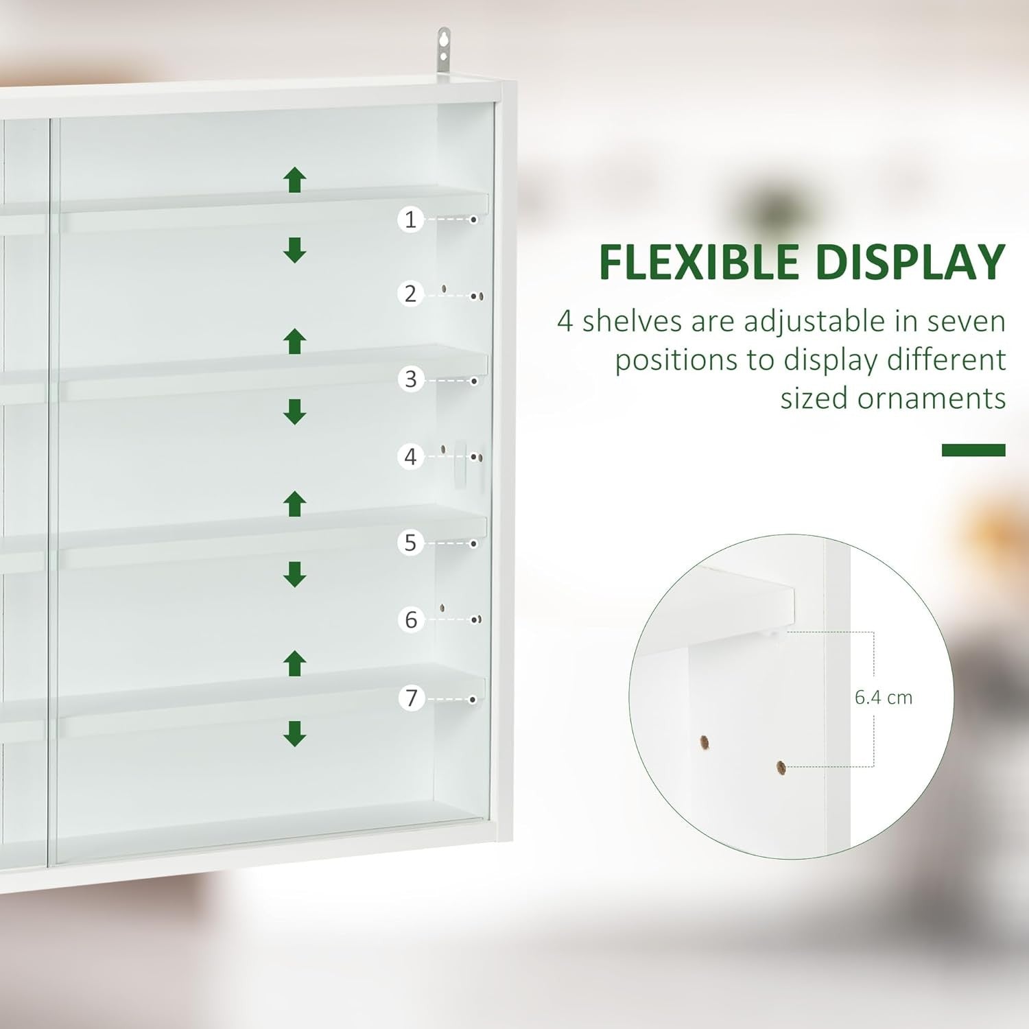5-Tier White Wall Display Cabinet | Glass Sliding Door Shelf Unit 60×80cm