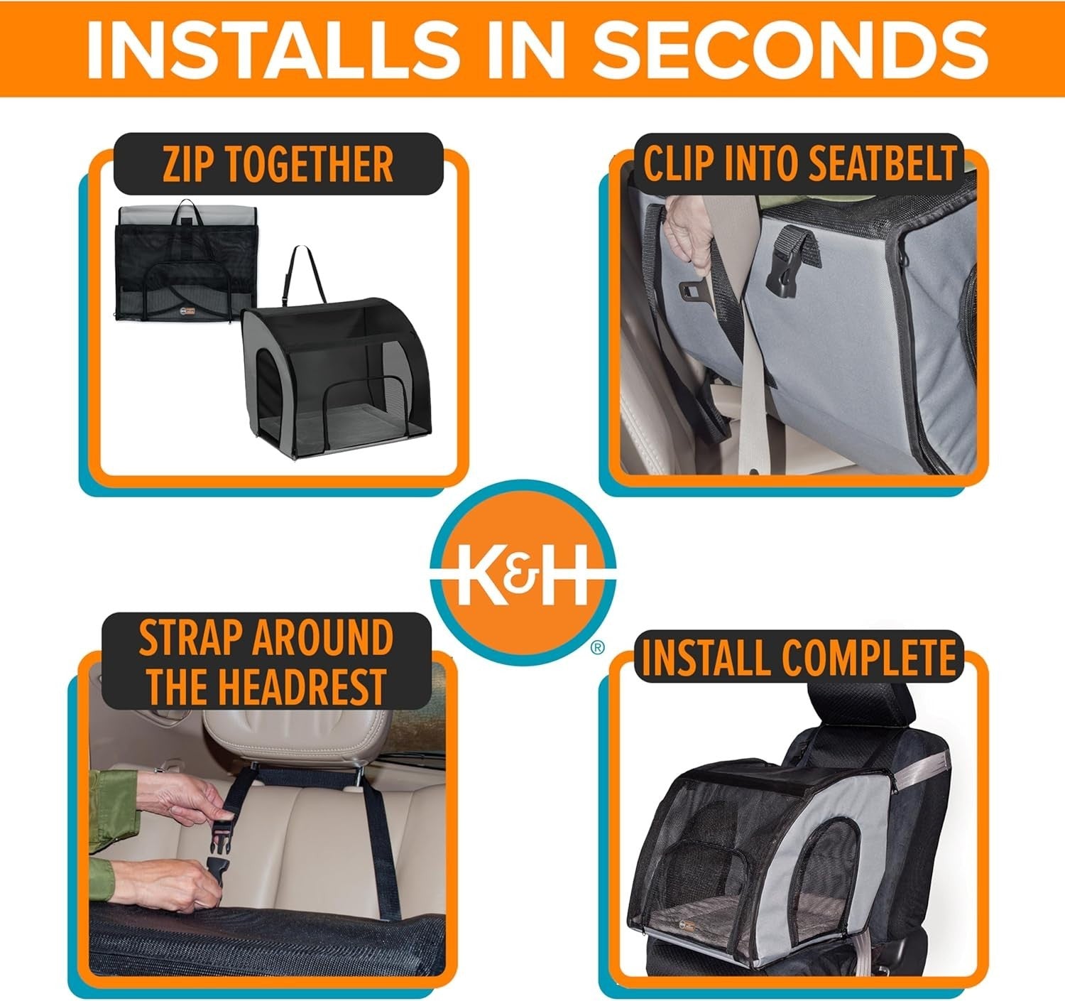 Travel Safety Pet Carrier Large 56x56x65cm Soft Dog Car Seat Crate Grey Black