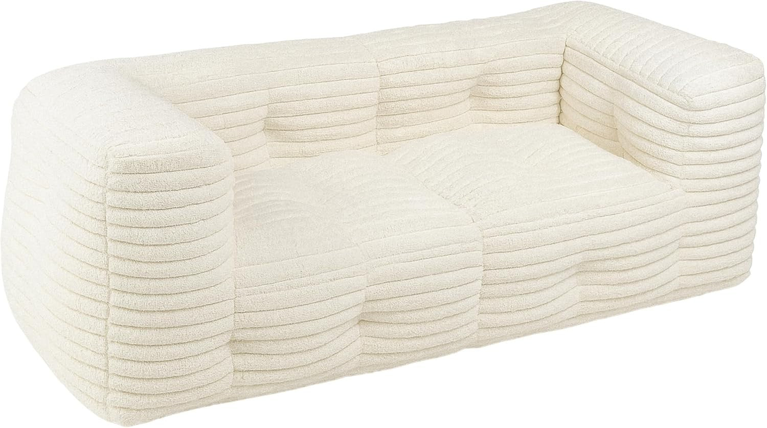 Modular 3 Seater Faux Fur Sofa Bed w/ Detachable Bean Bags, Soft & Plush