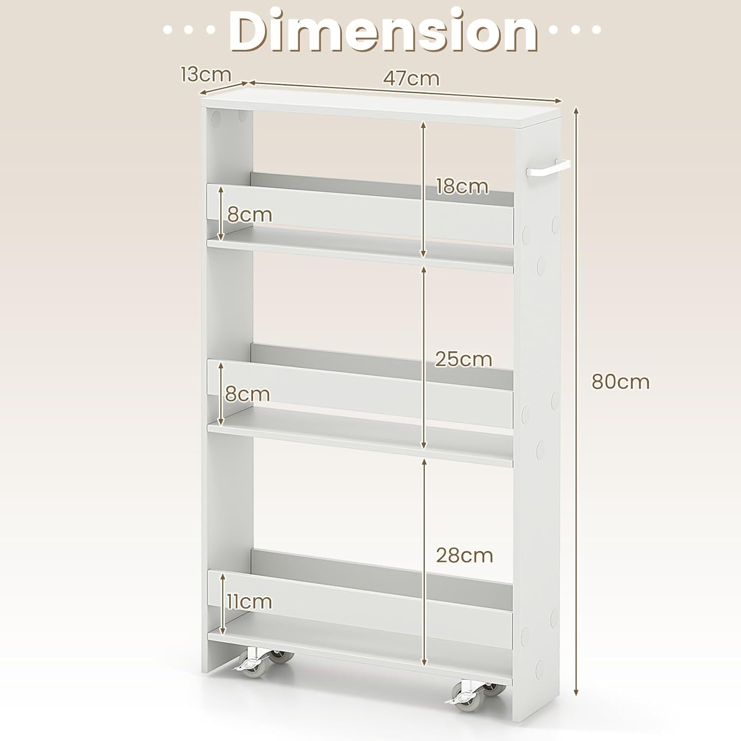 4 Tier Slim Storage Trolley Rolling Cart Narrow Kitchen Organizer White